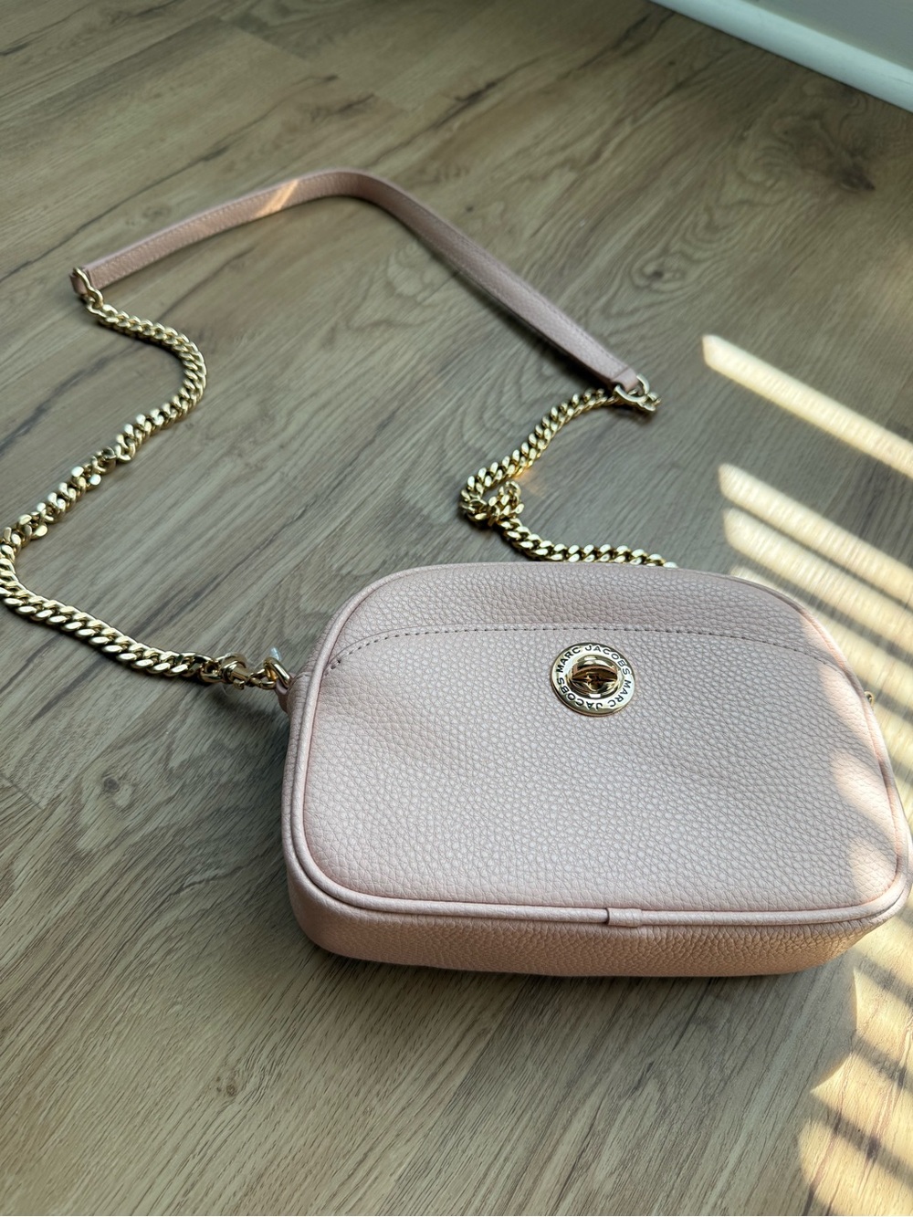 Marc Jacobs Blush Pink Pebbled Leather Crossbody with Gold Chain